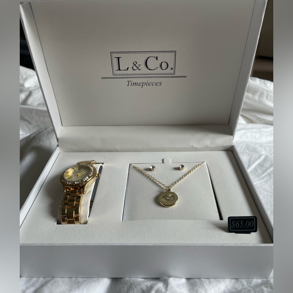 Women's Gold Watch and Necklace Set